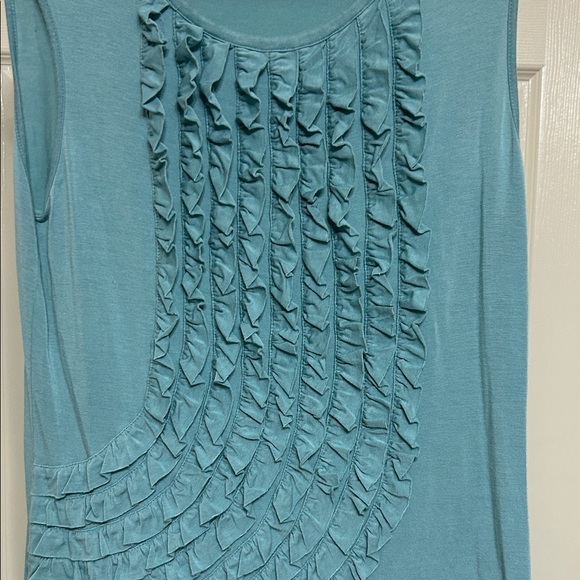 Willi Smith Aqua Ruffle-Front Sleeveless Tank Soft Teal Stretchy Lightweight M - Picture 4 of 8